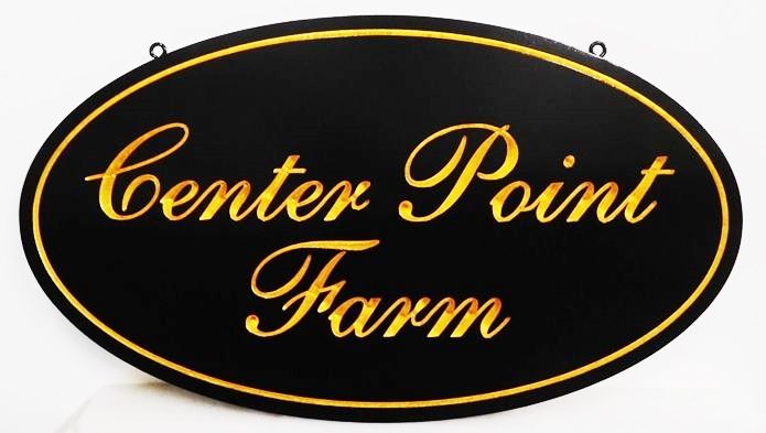 O24039 - Formal  Engraved  Sign for "Center Point Farm", with  24K Gold Leaf Gilded Text