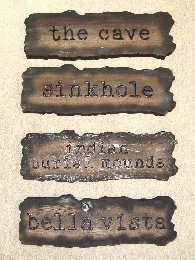 GA16587 - Rustic, "Burn Out," Antique Look, Carved, Wood Sign for the Cave, Sinkhole, Indian Buriel Grounds, Bella Vista 
