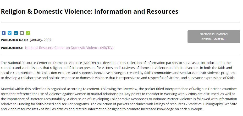 Religion & Domestic Violence: Information and Resources from National Resource Center
