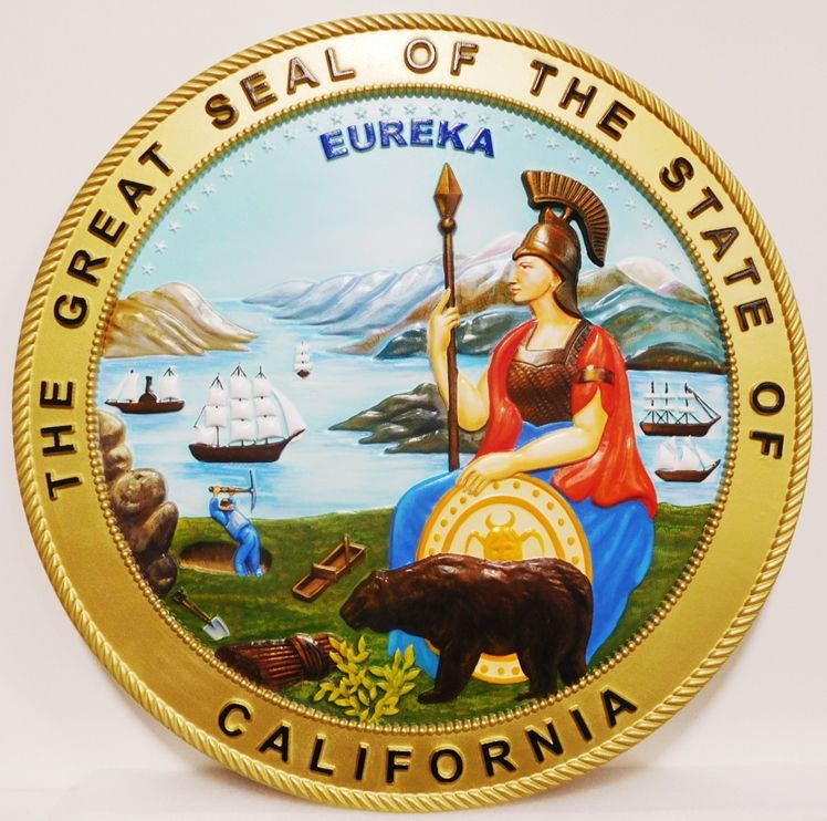 BP-1015 - Carved Plaque of the Seal of the State of California, Artist Painted