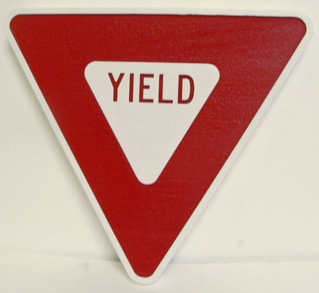 M9170 - Engraved Red & White Color-Core High-Density Polyethylene (HDPE) Yield Traffic Sign