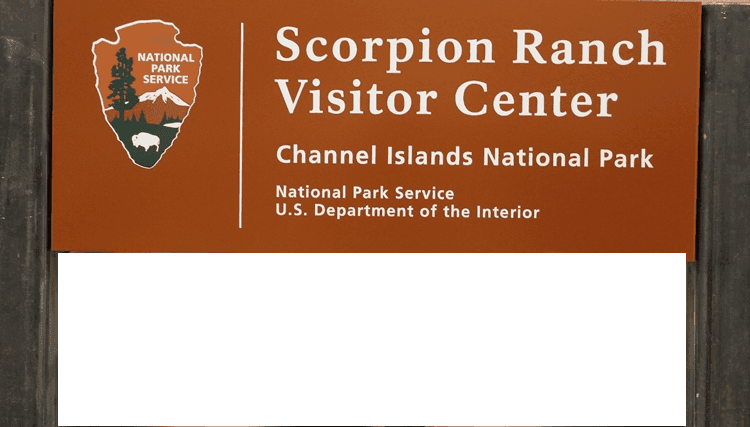 M8080- Large Single-faced Aluminum Sign  with Corten Steel Posts for  Channel Islands National Park, Scorpion Ranch Visitors Center
