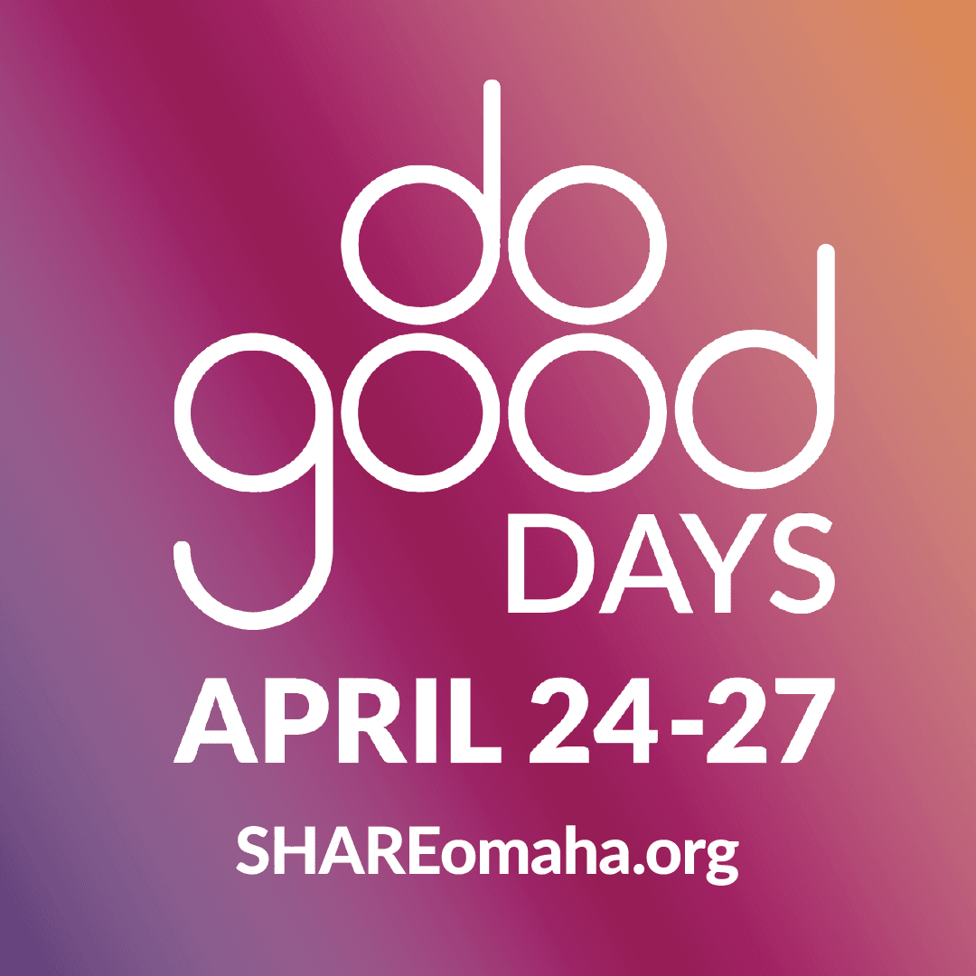 purple background with white text "do good days april 24-27 Shareomaha.org"