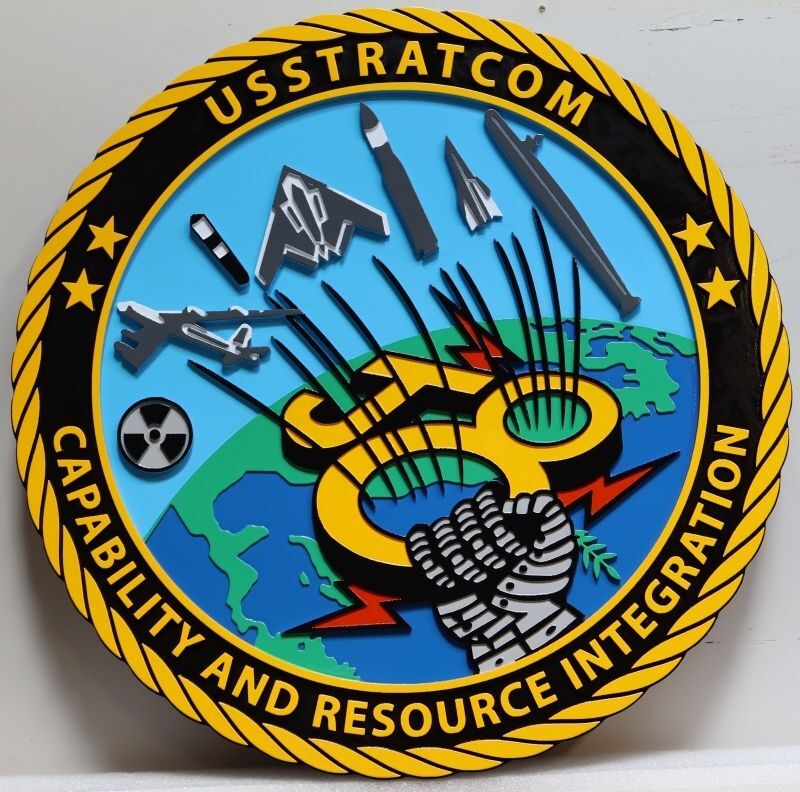IP-1378 - Carved 2.5-D Plaque of USSTRATCOM Capability and Resource Integration Seal Plaque in Painted HDU