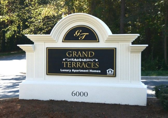 K20045- Elegant  Monument Entrance Sign for "Grand Terraces" Luxury Apartments.