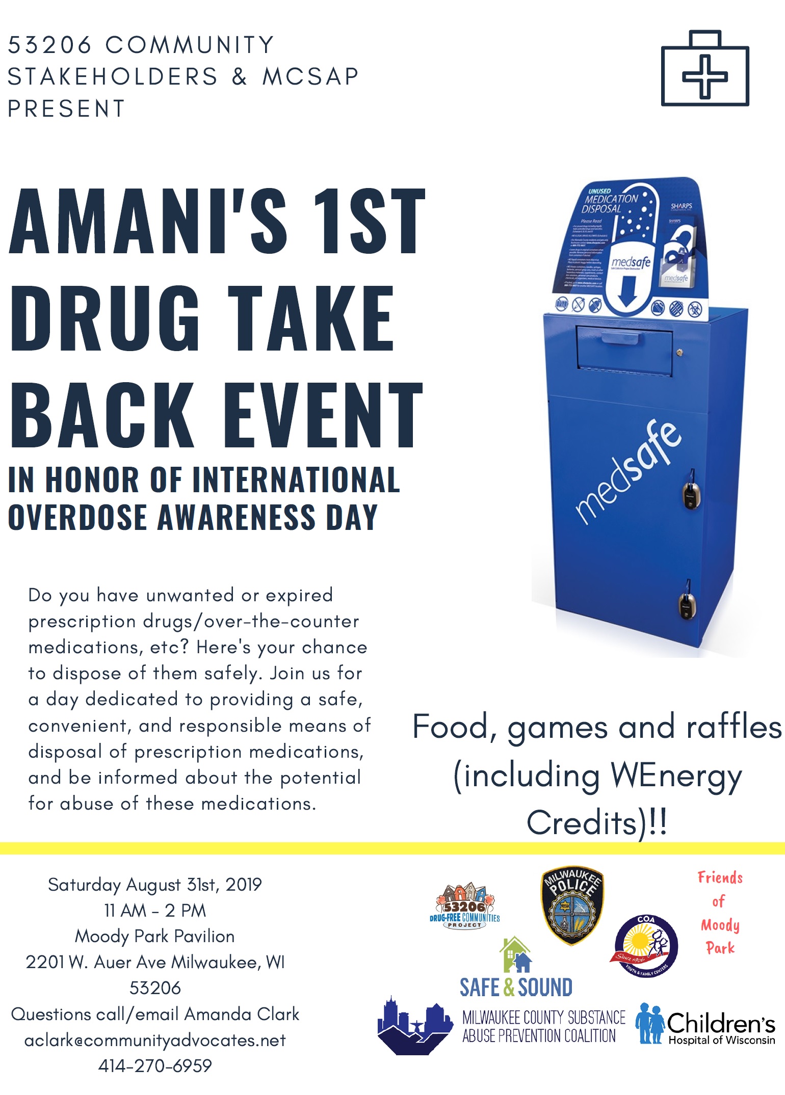 Amani Residents Ask for Drug Take-Back Opportunity & 53206 Stakeholders and MCSAP Respond with August 31 Event in Moody Park