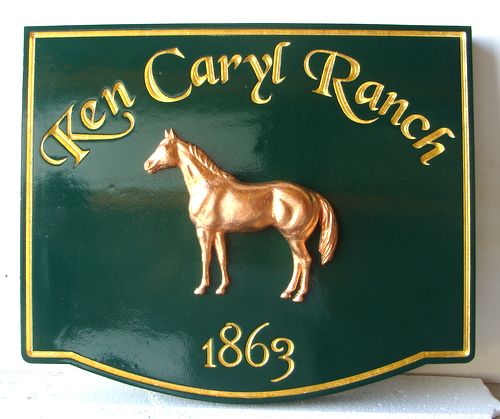 P25035 - Custom Equine Ranch Wooden Sign, with Sculpted 3-D Horse