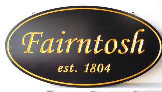 I18108 -  Engraved HDU Property Name Sign "Fairntosh", with 24K Gold-Leafed Text