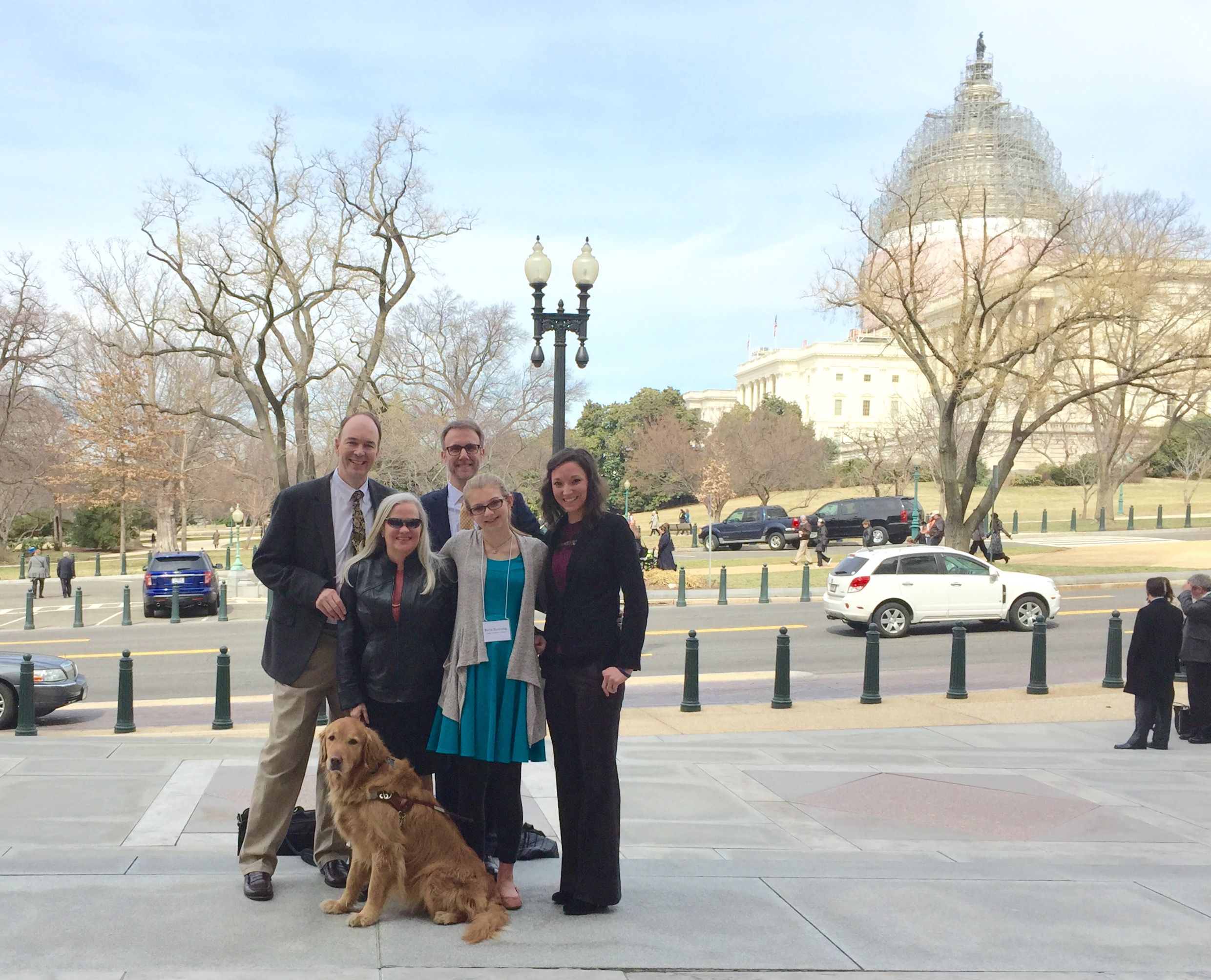 A picture of Mark Dunning, Dr. Edwin Stone, Bella Dunning, Moira M. Shea, and Krista Vasi in Washington DC