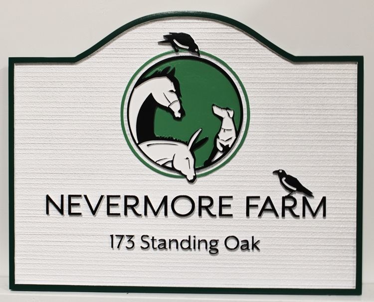 O24029 - Carved and Sandblasted Wood Grain HDU sign for the Nevermore Farm