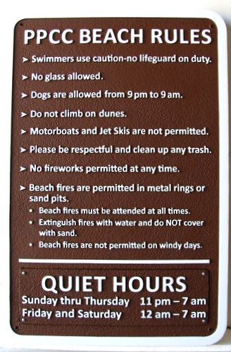 KA20771 - Sandblasted and Carved HDU Beach Rules Sign for Residential Community