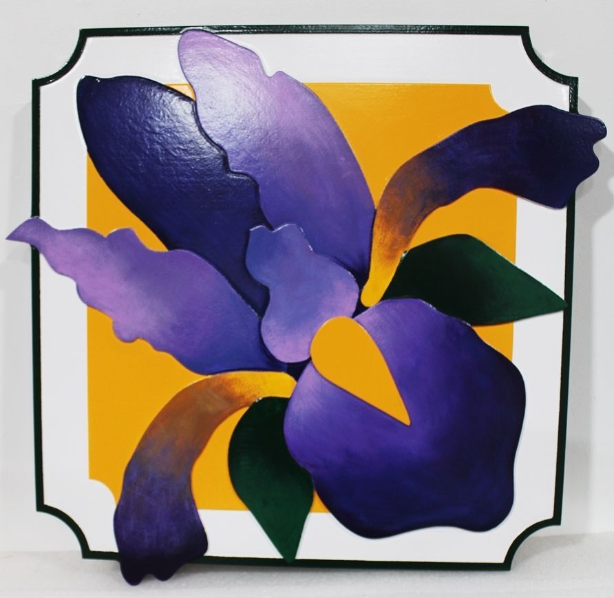 UP-3232 - Carved 2.5-Multi-Level Painted Plaque of an Orchid FlowerPl