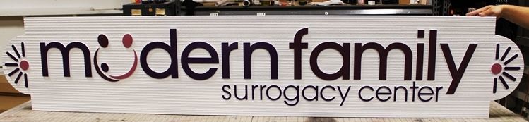 B11222 - Carved  and Sandblasted Wood Grain HDU Sign for the "Modern Family Surrogacy Center" 