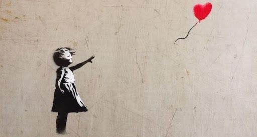 Girl with Balloon (also, Balloon Girl or Girl and Balloon) is a 2002-started London series of stencil murals by the graffiti artist Banksy, depicting a young girl with her hand extended toward a red heart-shaped balloon carried away by the wind.