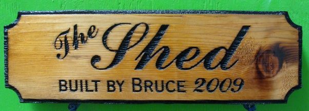 GG702 - Rustic Cedar  Sign, "The Shed ",With  Engraved Text and Border 