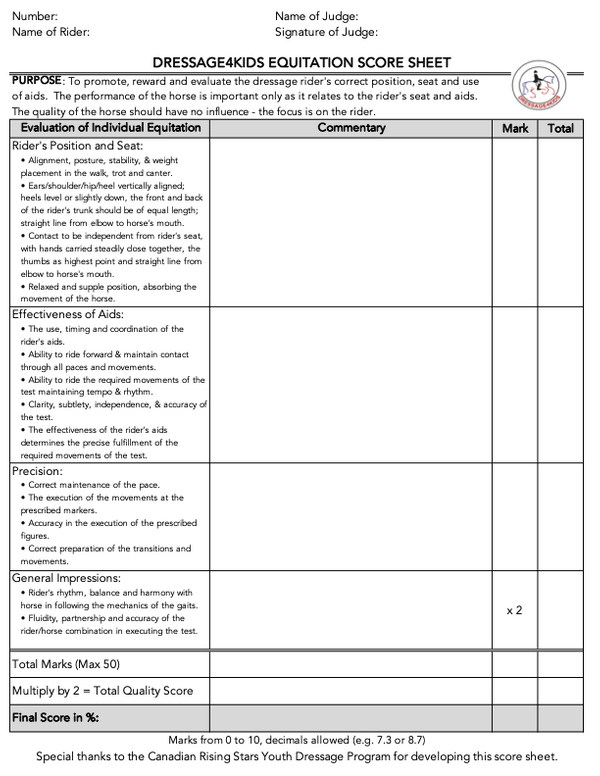 Dressage Seat Equitation for Division Show Info D4K Festival Dressage4Kids