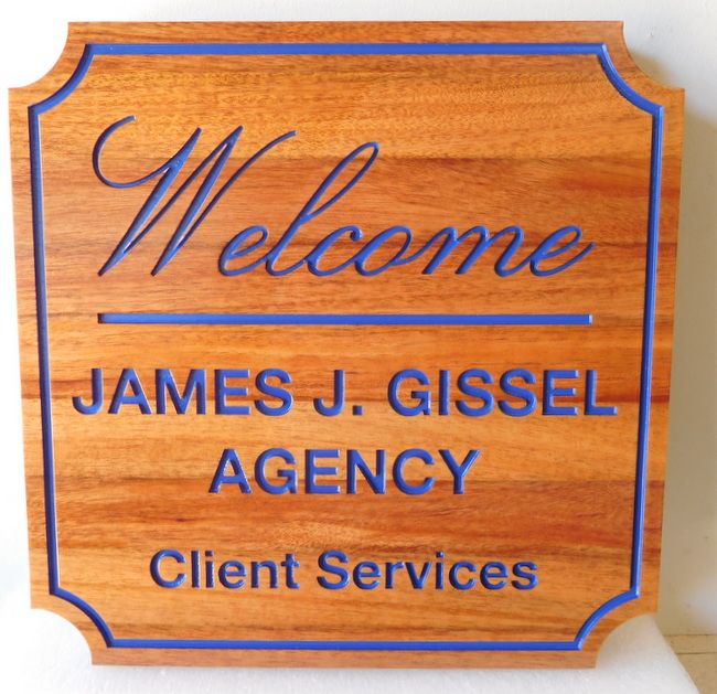 C12084 - Natural Cedar Welcome Office Sign, Engraved, for James Gissel Agency