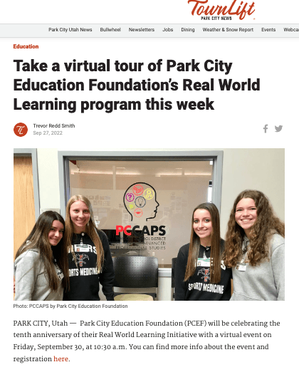 Take a Virtual Tour of Park City Education Foundation’s Real World Learning Program This Week