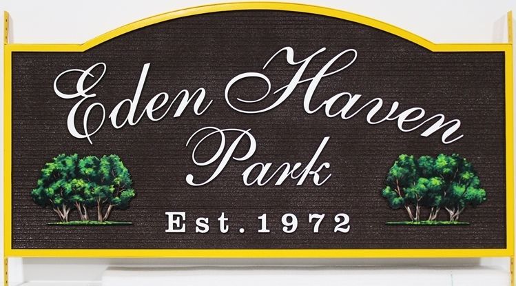 GA16506 - Carved High-Density-Urethane (HDU)  Entrance Sign  for Eden Haven Park