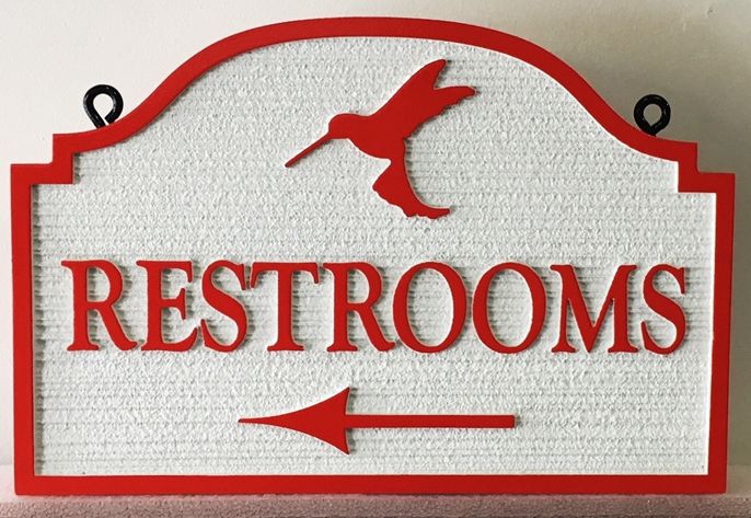 G16347 - Carved and Sandblasted Wood Grain HDU "Restrooms" Directional Sign
