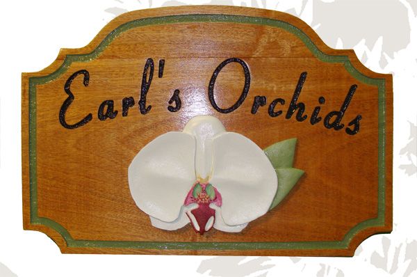 SA28364 - Stained Wood Sign for"Earl's Orchids" Shop with 3-D Carved Orchid