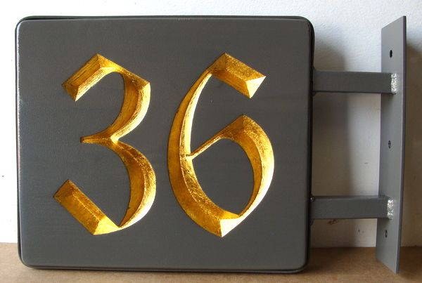 I18873A - Carved HDU Address Number Sign, Gold-Leaf-Gilded, with Side Mount                                                                                                                                                                                   