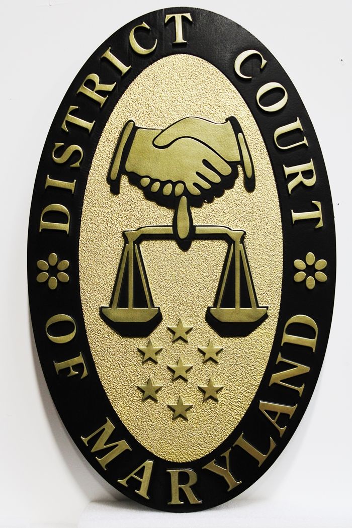 A10849 - Carved Multi-level  2.5-D HDU  Wall Plaque for a District Court of the State of Maryland