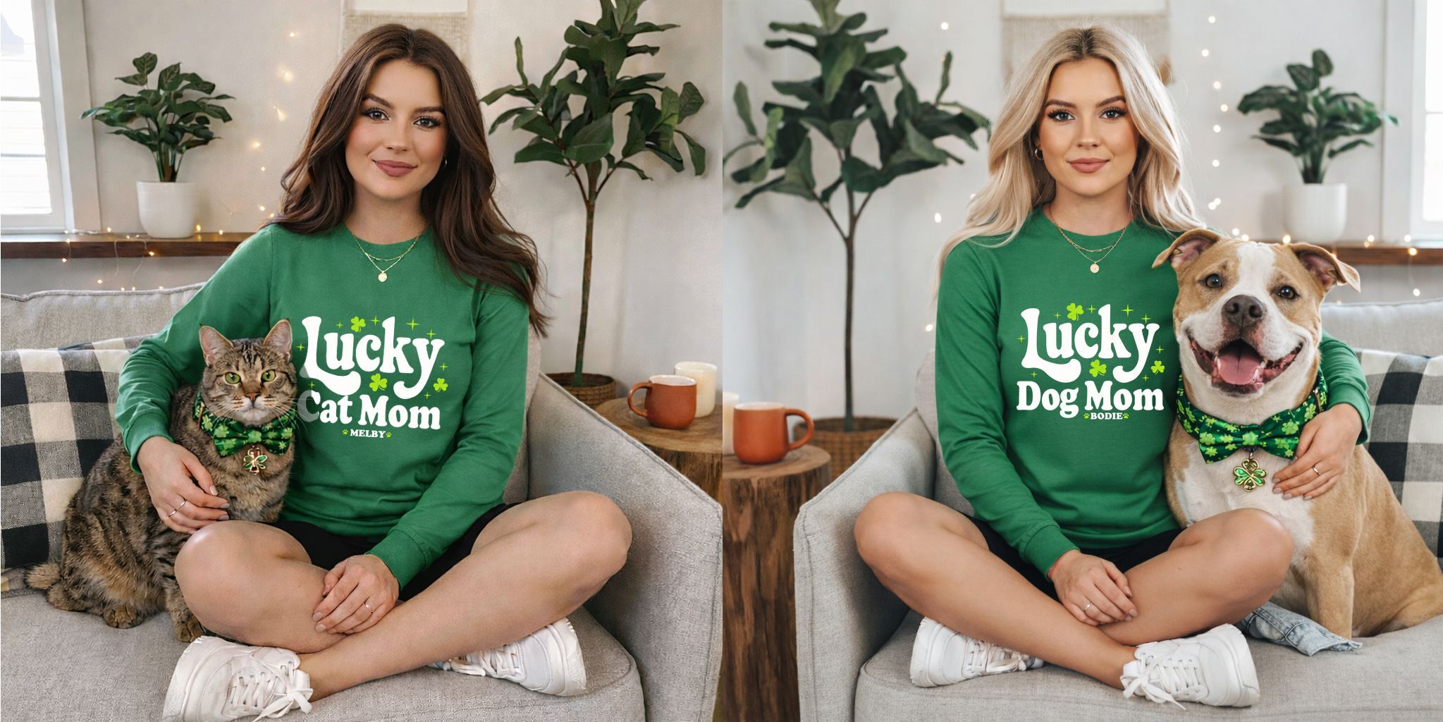 🍀💚 Lucky Dog Mom & Lucky Cat Mom Long Sleeve Tees! 💚🍀
