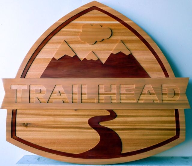G16104 - Carved Cedar Wood Sign for Trail Head