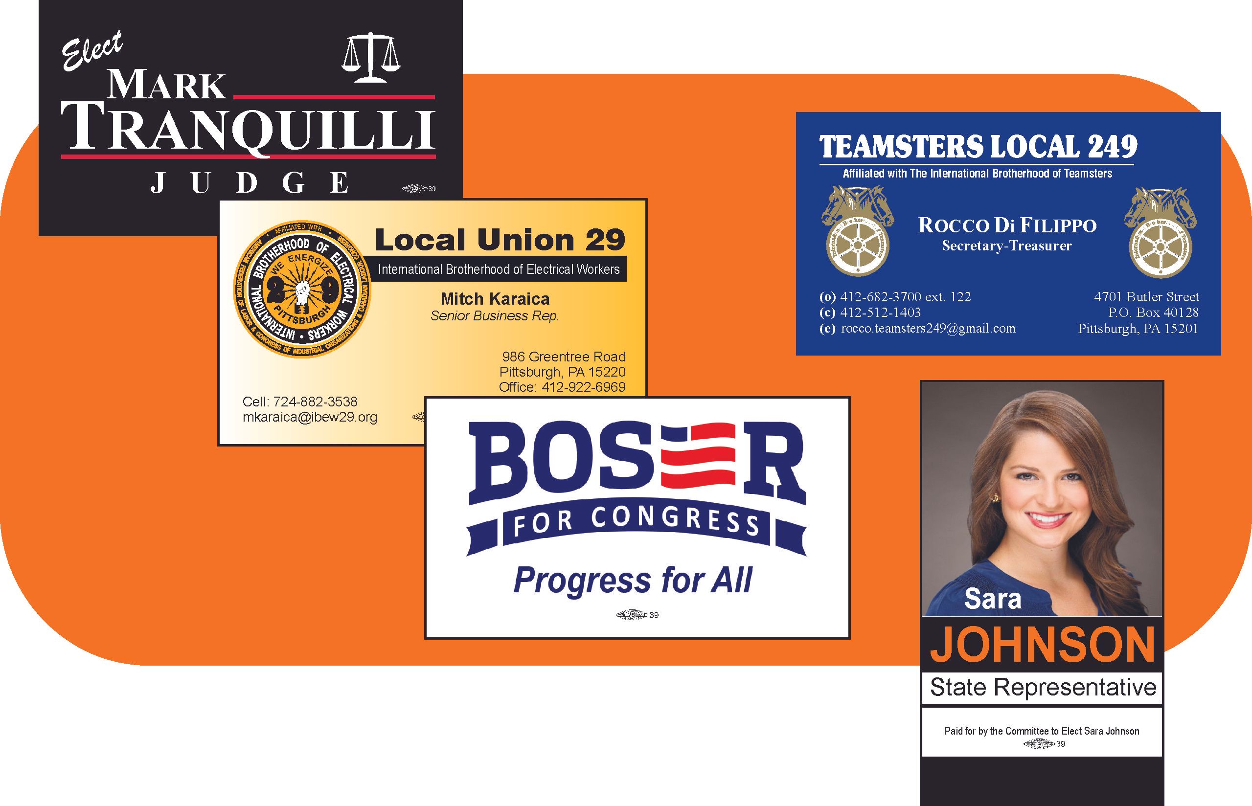 Political business cards union bug