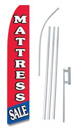 Mattress Sale Red/Blue w/White Letters Swooper/Feather Flag + Pole + Ground Spike