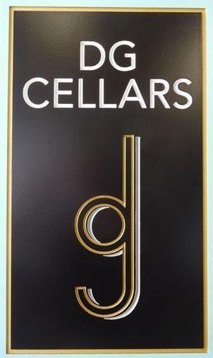 R27012 -  Elegant Entrance Sign for  "DG Cellars"  with a 2.5-D Engraved Prismatic  Text and Logo.