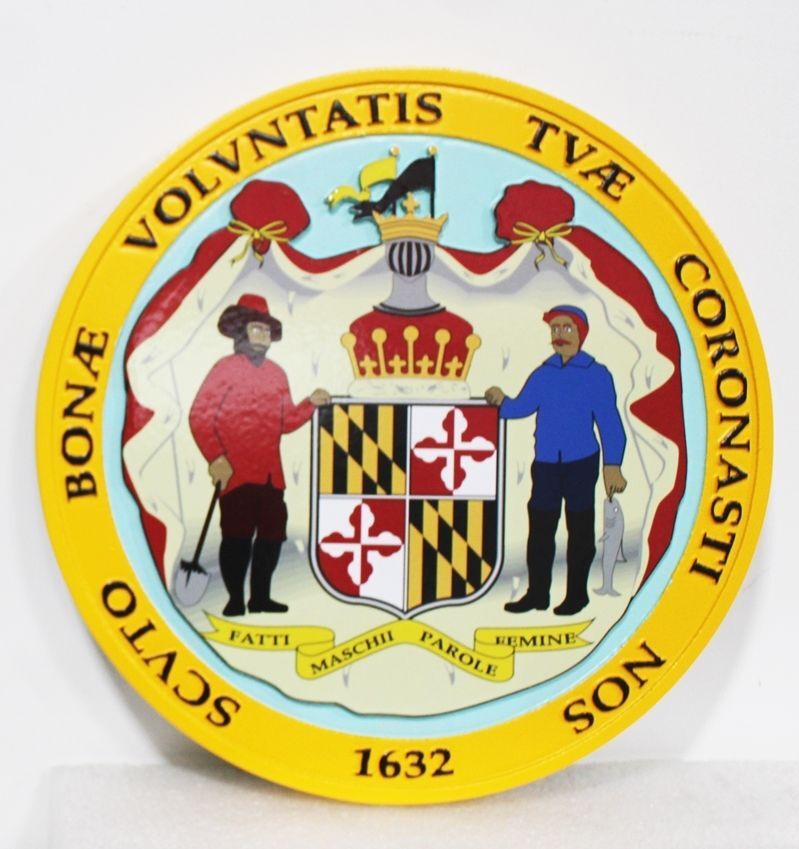 BP-1256 - Carved 2.5-D Multi-Level  HDU Plaque of the Great  Seal of the State of Maryland