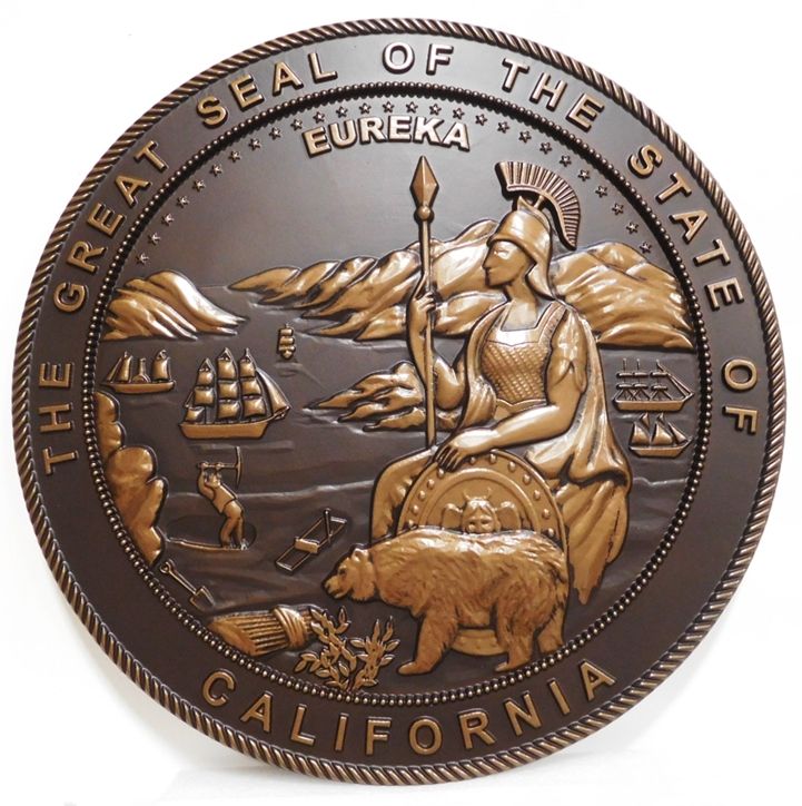 BP-1042- Carved Plaque of the Seal of the State of California, 3-D Metallic Bronze Painted