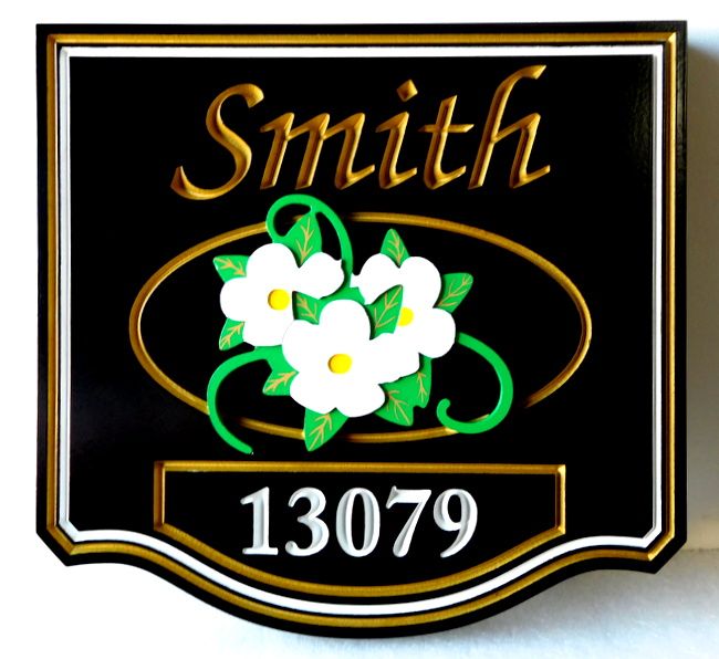 I18212 -  3-D HDU Residence Name and Address Sign, with Carved Flower