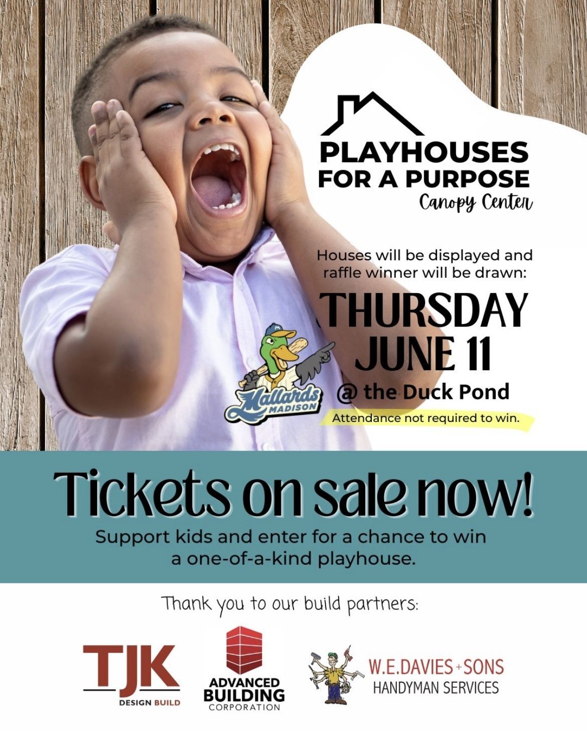 Playhouse for a purpose flyer - tickets on sale now