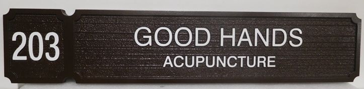B11255 - Carved and Sandblasted Wood Grain  Sign for the Office of "Good Hands - Acupuncture" 