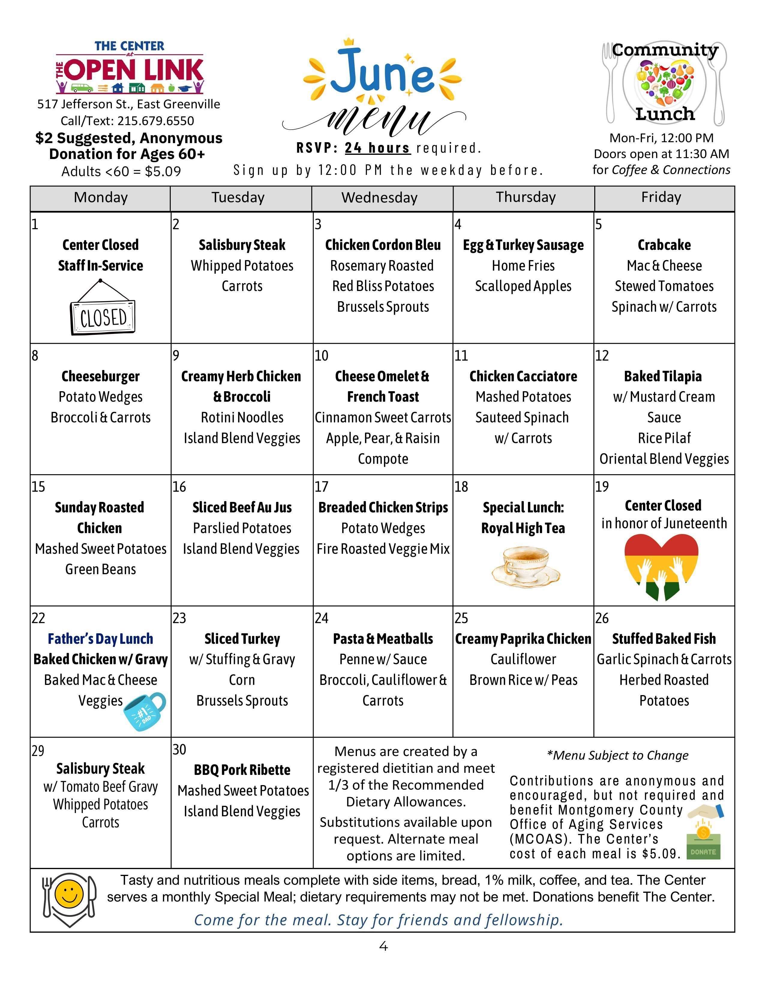June 2026 Menu