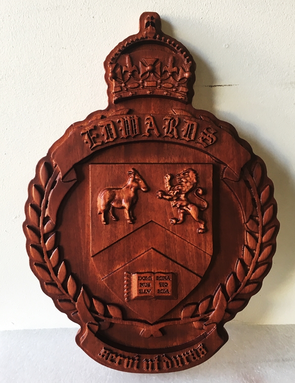WM1500- Family Coat-of-Arms Plaque, 3-D Dark Stained Mahogany