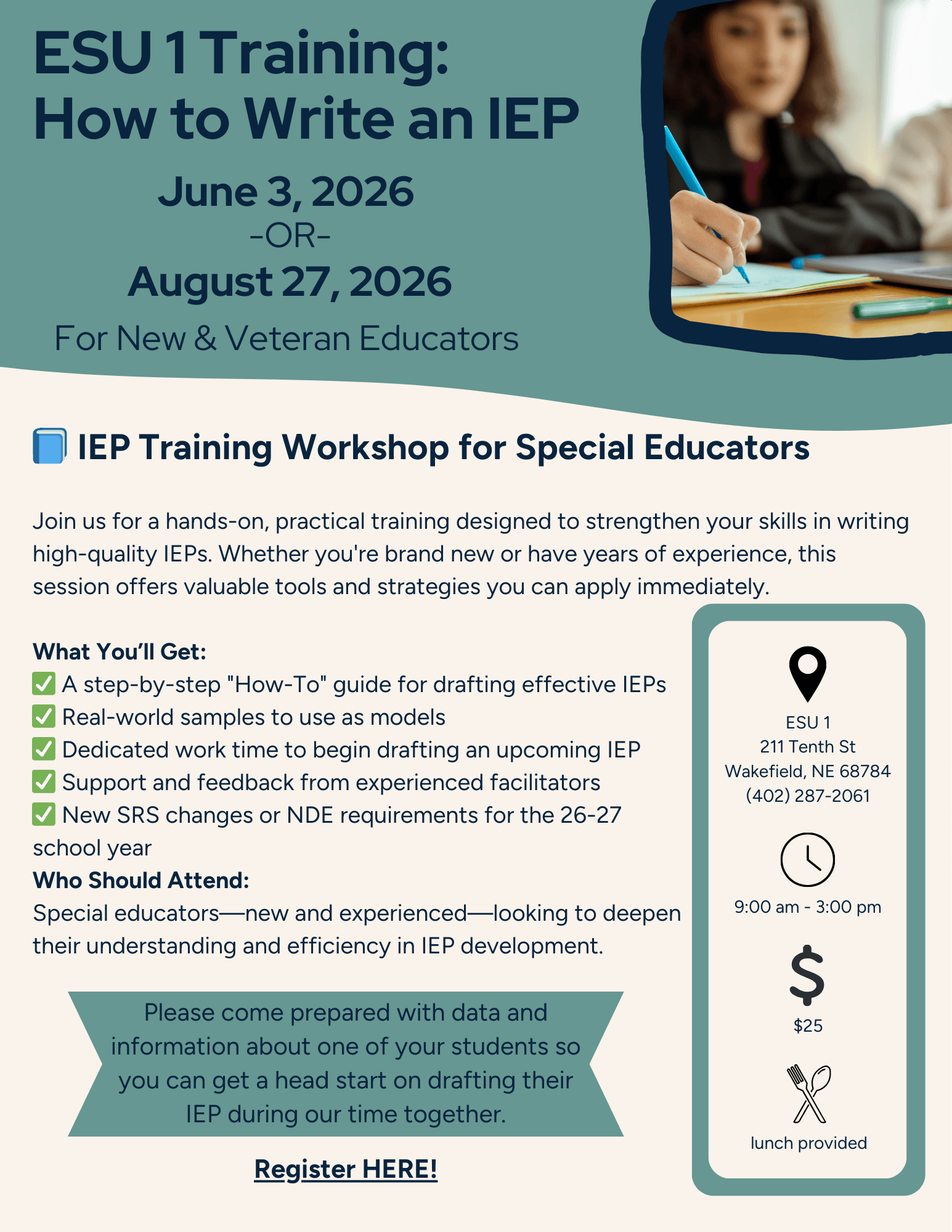 How to Write an IEP Training flyer
