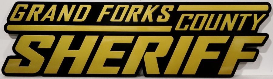 PP-3415 - Wall Emblem Sign for Grand Forks County Sheriff, 2.5-D HDU Artist-Painted in Gold and Black