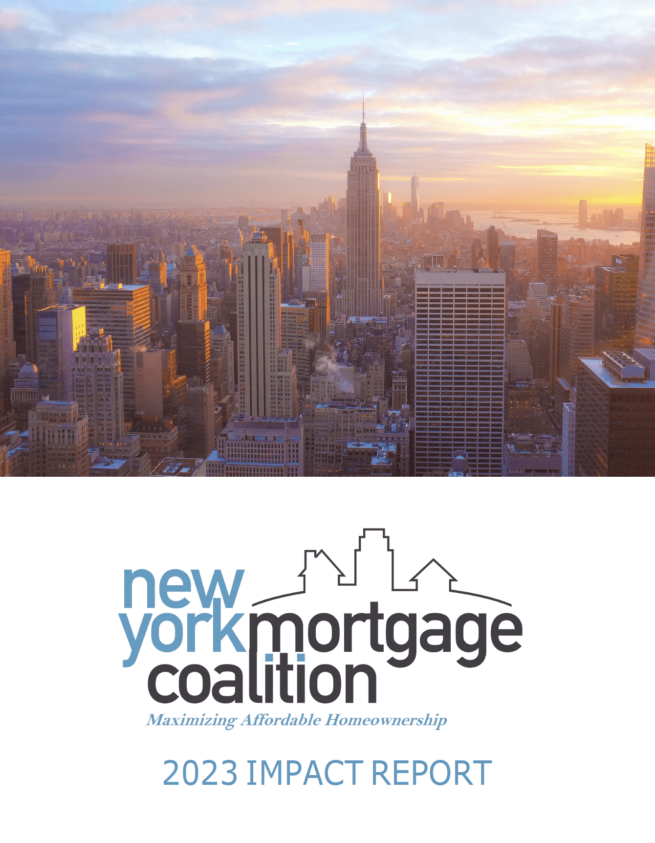 Image of New York City above NYMC logo and the words "maximizing affordable homeownership"