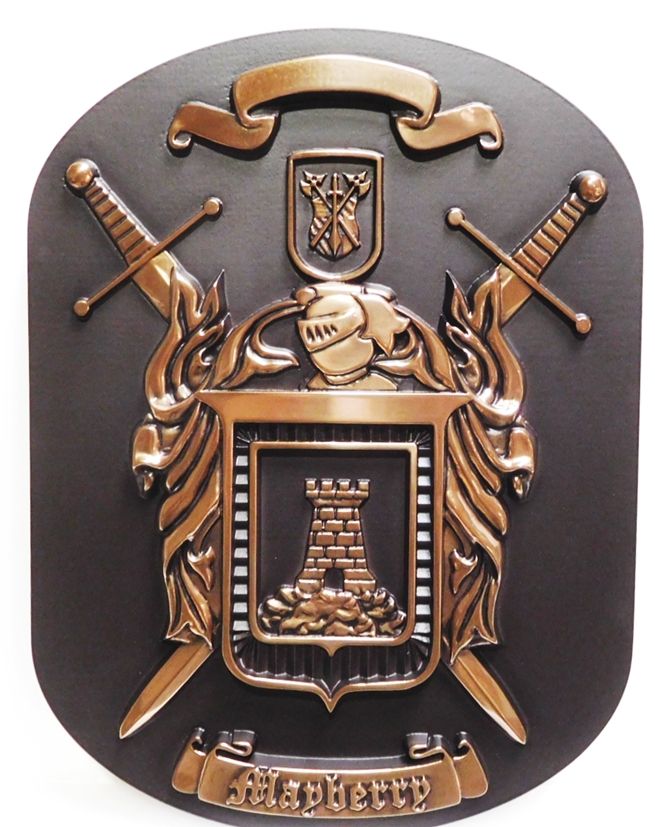 XP-1071 - Carved Mayberry Family Coat-of-Arms, 3-D Bronze-Plated 
