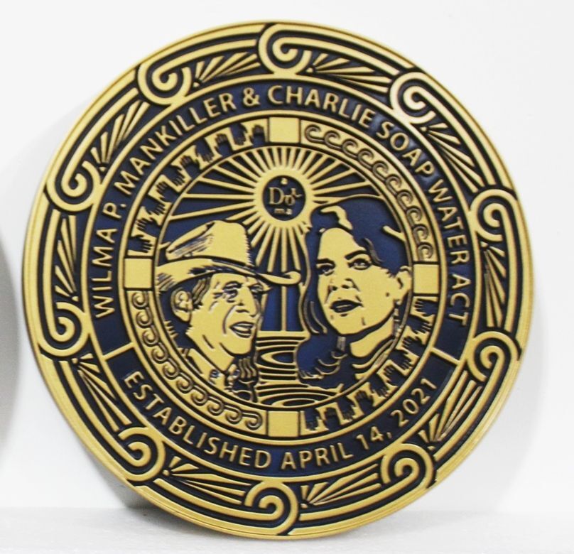 ZP-1257 - Carved Multi-Level Artist-Painted Plaque for the Cherokee Nation - Water Act