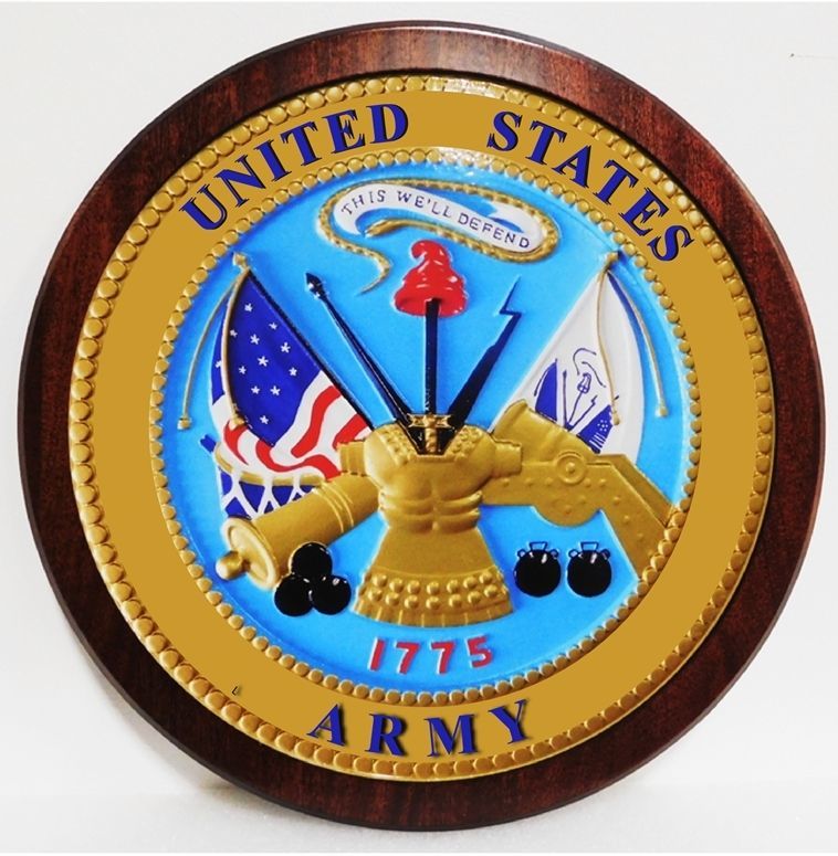 MP-1022 - Carved Plaque of the Emblem  of the US Army, 3D Mahogany