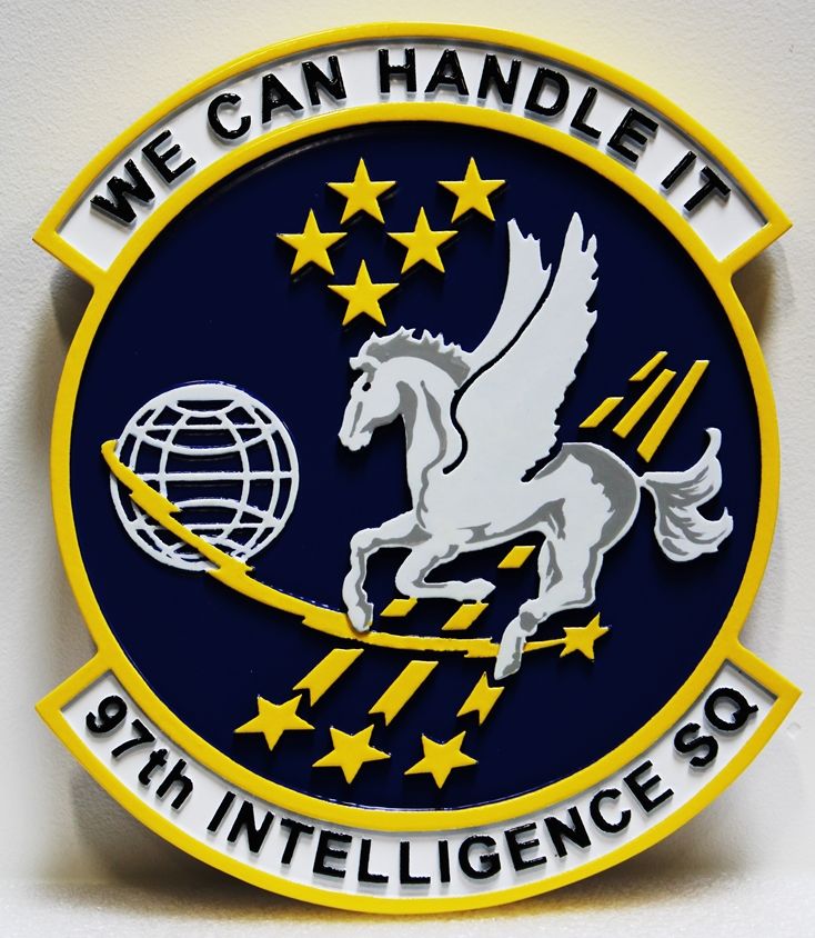 LP-4110 -  Carved Wall Plaque of the Crest  of the 97th Intelligence Squadron 
