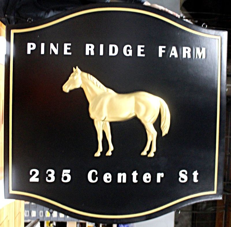 O24234 - Custom Carved Sign for "Pine Ridge Farm" with Horse