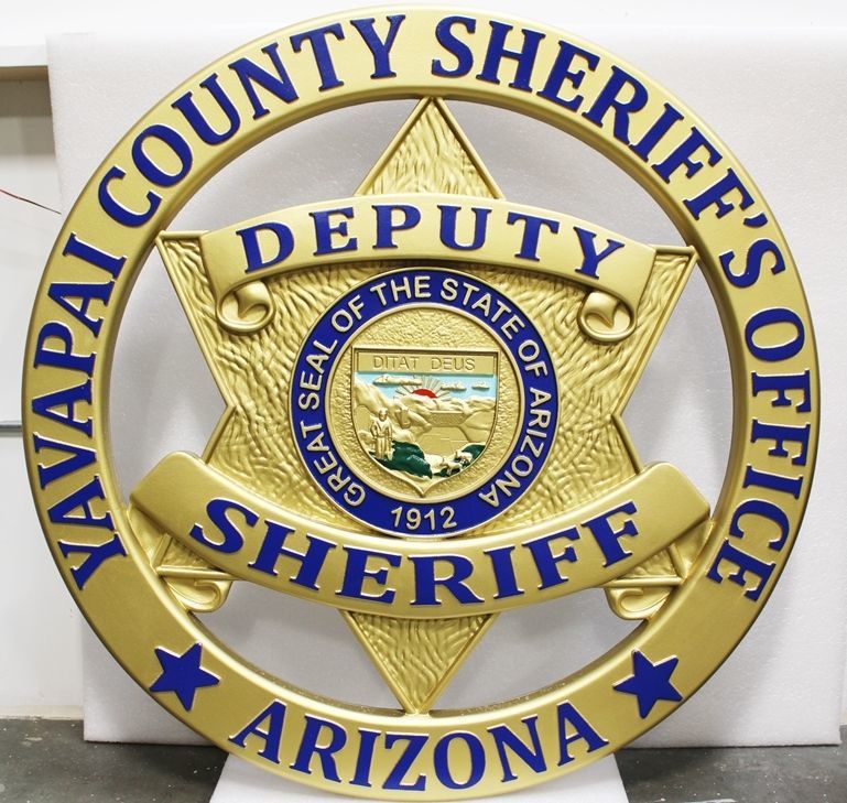 PP-1606 - Carved 3-D HDU Plaque of the Star Badge of a Deputy Sheriff, Yavapai County, Arizona