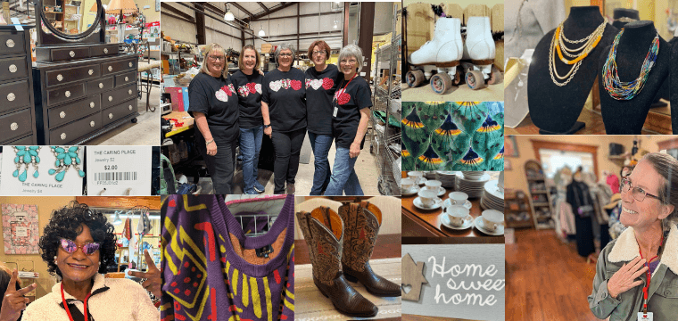 Shopping for Good, where every purchase gives back to the community. pictures of volunteers working for that common good.