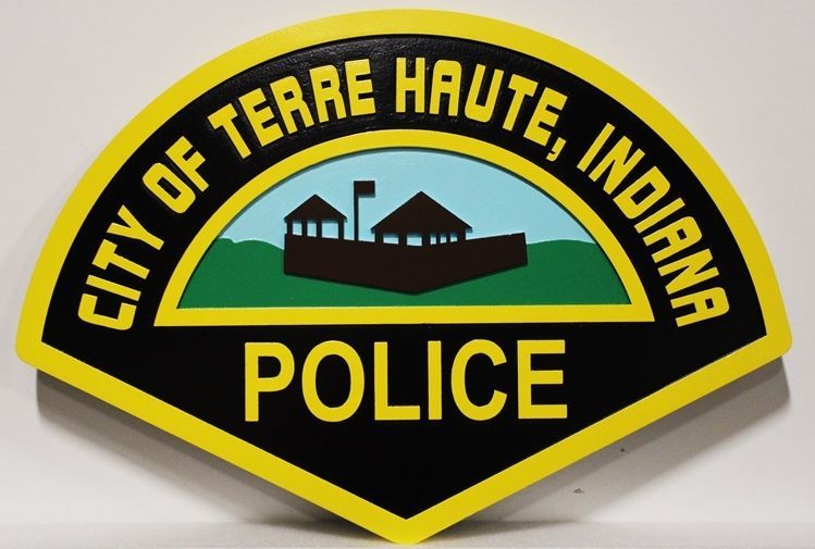 PP-2250 - Carved 2.5-D Raised Relief  HDU Plaque of the Shoulder Patch  of the Police of the City of Terre Haute, Indiana